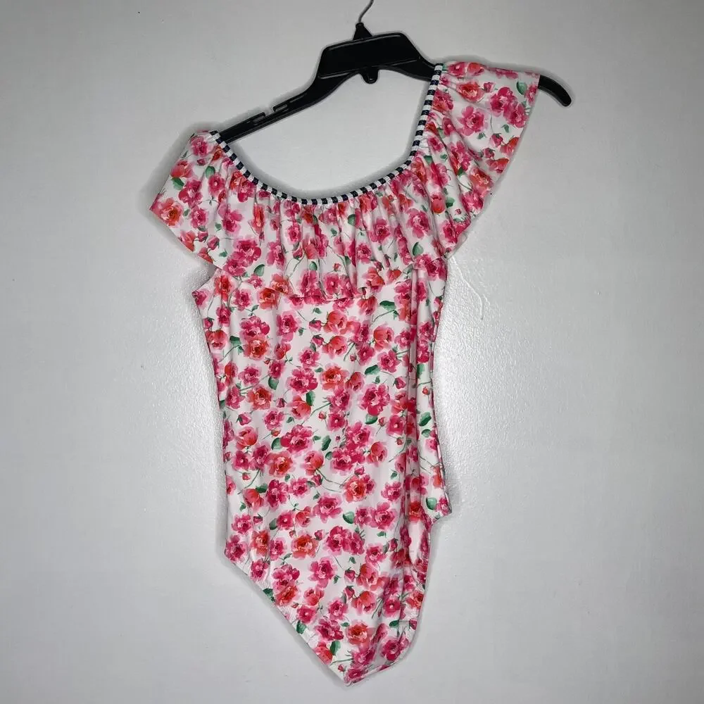 Tommy Bahama 16 Girls Shoulder Swimsuit Floral Ruffle Trim Tropical Swim